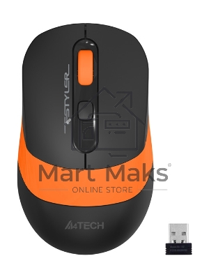 Мышь беспроводная A4Tech Fstyler FG10S черный/оранжевый, 2000 dpi, радиоканал, USB, кнопки - 4