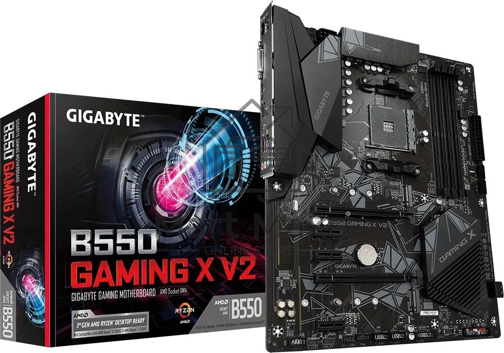 Материнская плата Gigabyte B550 GAMING X V2, AM4, AMD B550, 4xDDR4, 4xSATA, 2xM.2, 1xPCI-E 4.0 x16, 1xPCI-E 3.0 x2, 1xHDMI, 1xDVI-D, 1x 1Gb LAN, 1xUSB 3.2 Gen 2, 3xUSB 3.2 Gen 1, 2xUSB 2.0, 3x3.5 мм, 7.1, Standard-ATX
