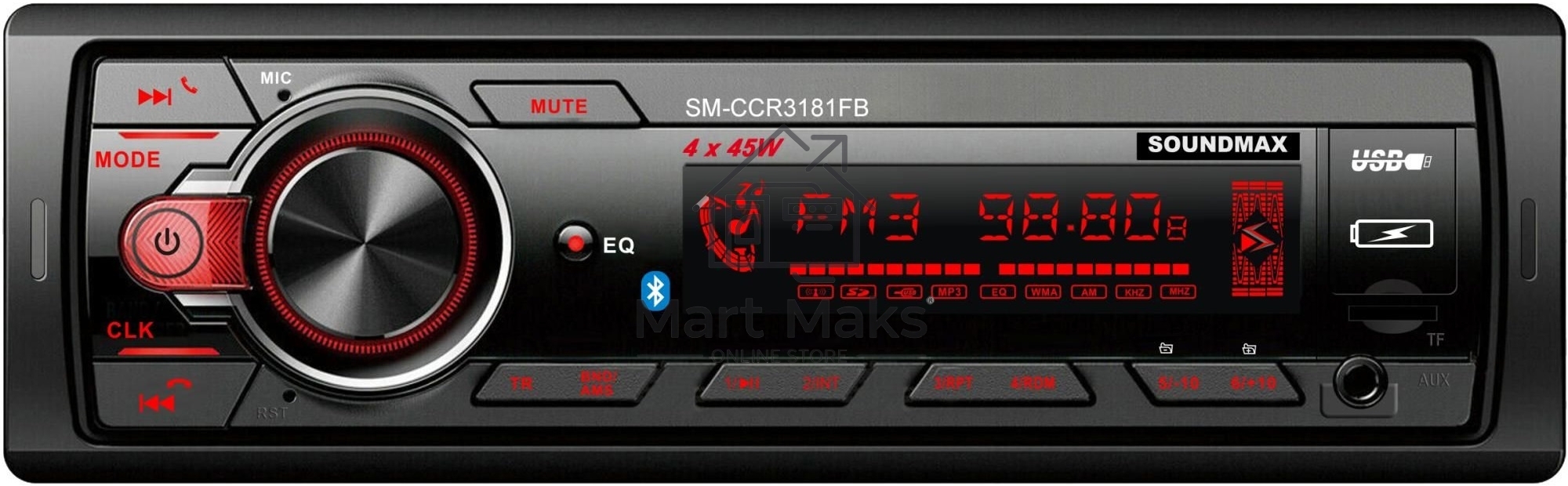 Автомагнитола Soundmax SM-CCR3181FB 1DIN 4x45Вт (SM-CCR3181FB(черный)\RGB)