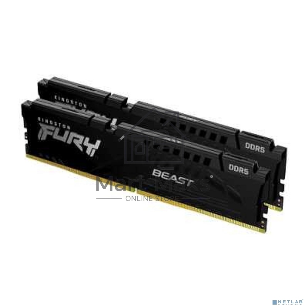 Оперативная память Kingston Fury Beast, DDR5, 32GB (2x16GB), 5200MHz, CL40, DIMM, радиатор, черный