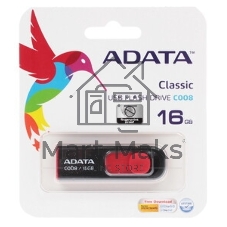 Флешка USB ADATA Classic C008 (AC008-16G-RKD), 16Gb, USB 2.0, R/W 30/6, черный/красный
