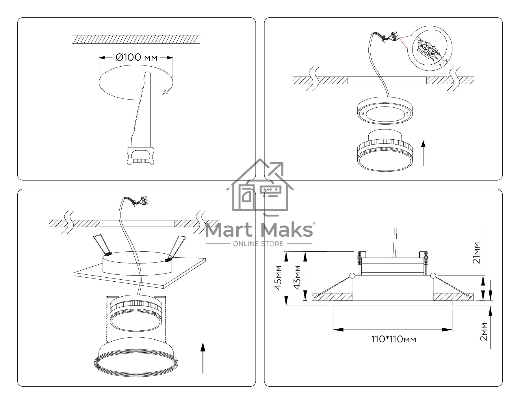 Светильник Ambrella light TN51804 BK черный GX53 max 15W 110*110*23