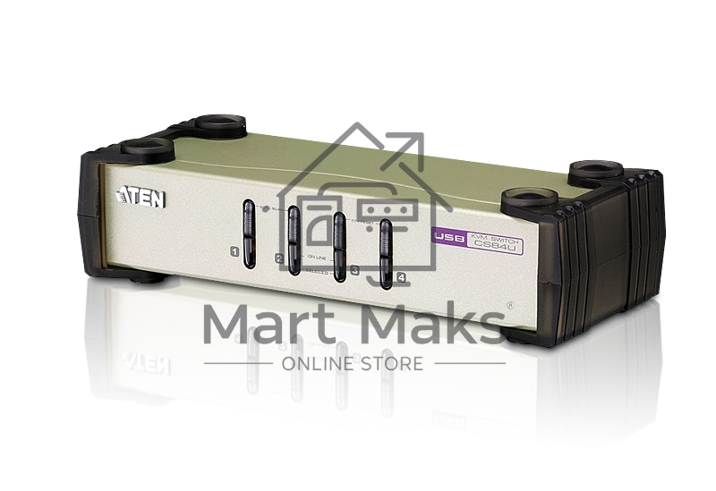 Переключатель ATEN CS84U(-AT) 4-портовый KVM-переключатель 1 user(HDB15(SVGA Female)+KBD(PS/2)+MOUSE(PS/2), KVM-порты: SPHD18(Female). В комплекте: кабели KVM (2L-5201P)-4шт. Не требует внешнего питания