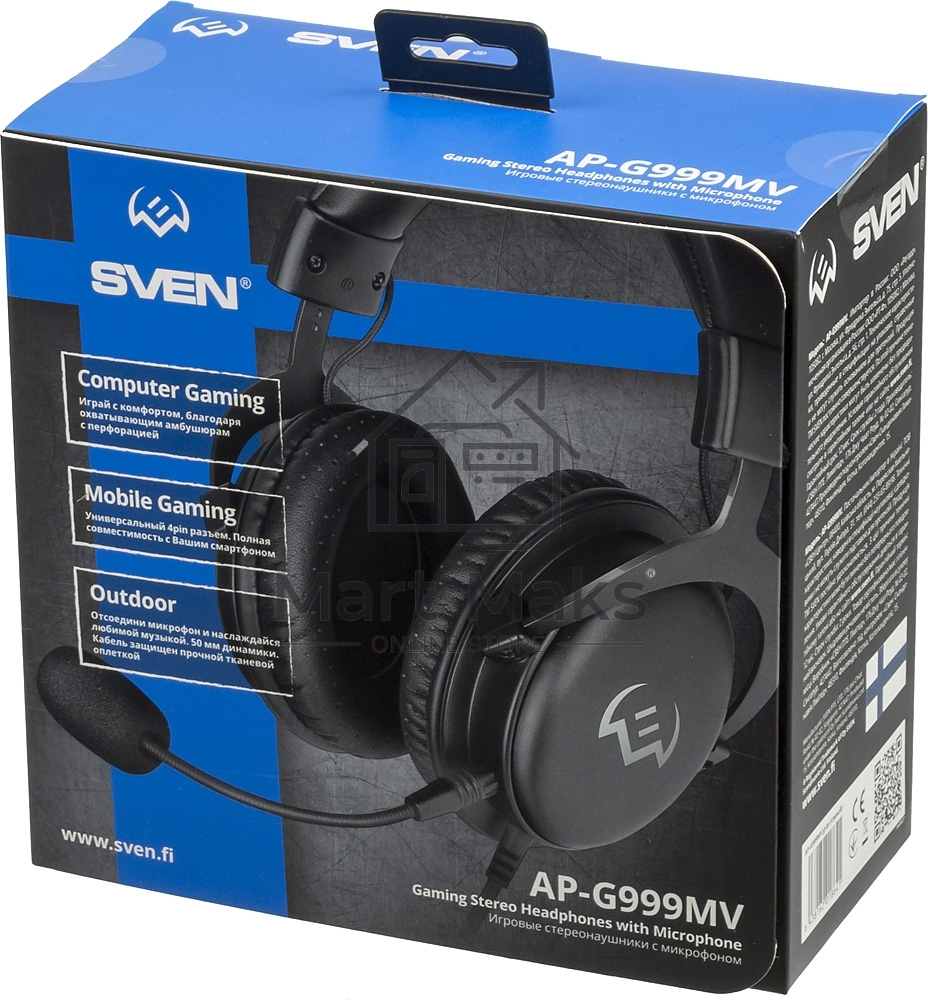 Игровые наушники SVEN AP-G999MV с микрофоном серый (50 мм, мини-джек (стерео) O 3,5 мм (4 pin))