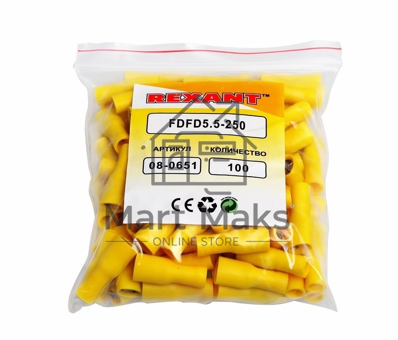 Клемма плоская полностью изолированная гнездо 6.6 мм 4-6 мм² (РППи-м 6.0-(6.3)) Rexant