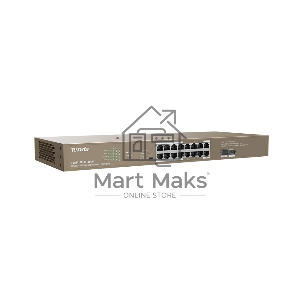 Неуправляемый Коммутатор IP-COM G1118P-16-250W 16 GE+SFP Ethernet с 16-Портовым PoE