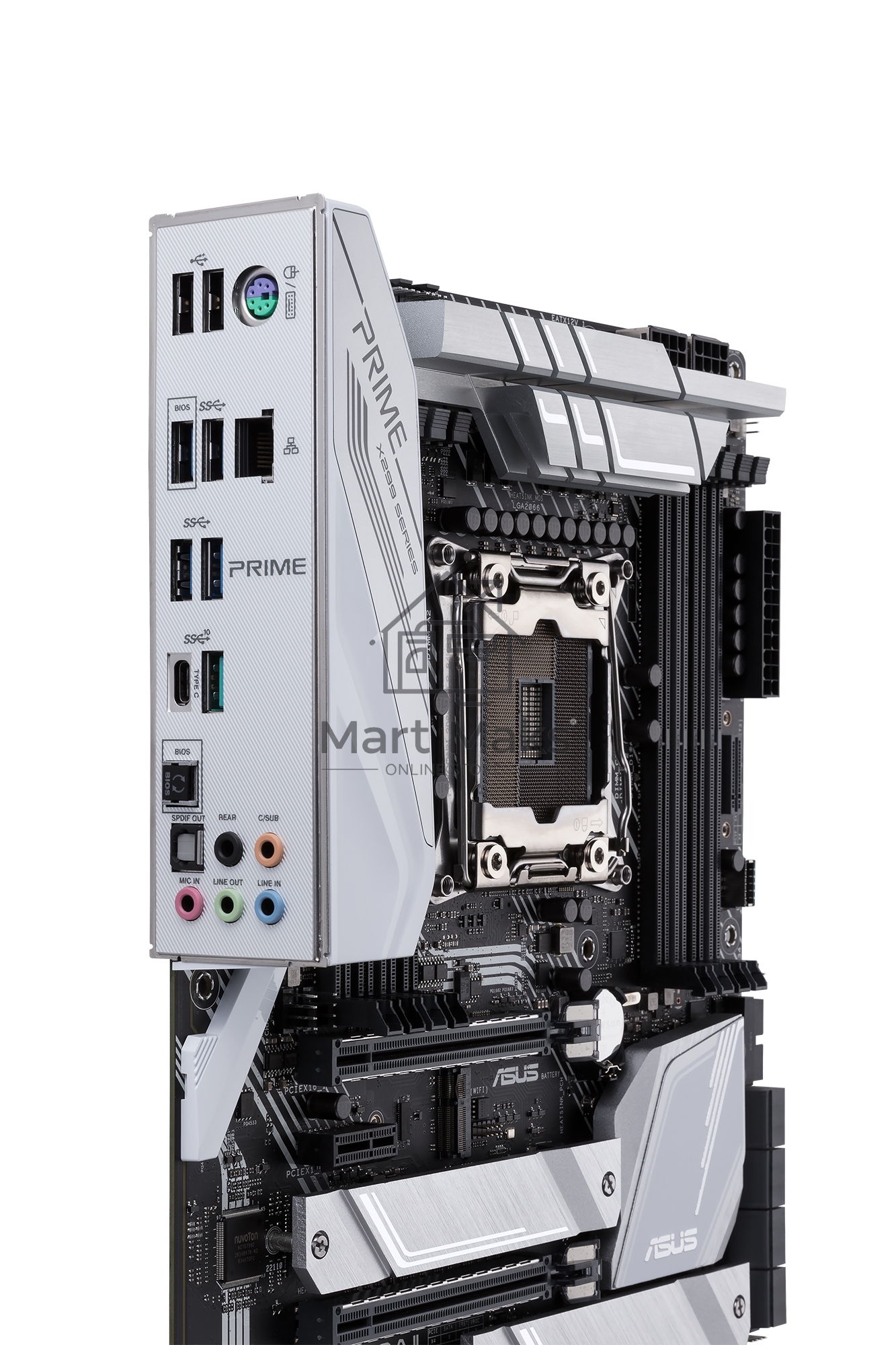 Материнская плата ASUS PRIME X299-A II, LGA 2066, Intel X299, 8xDDR4, 8xSATA, 3xM.2, 1xPCIe 3.0 x8, 2xPCIe 3.0 x16, 2xPCIe x1, 1x 1Gb LAN, 1xUSB 3.2 Gen 2, 2xUSB 3.2 Gen 1, 2xUSB 2.0, 5x3.5 мм, 7.1, ATX