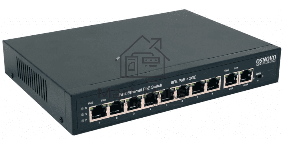 Коммутатор PoE OSNOVO SW-20820(120W), 8 x FE с поддержкой PoE (IEEE 802.3af/at), 2 x GE, до 30W на порт, суммарно до 115W