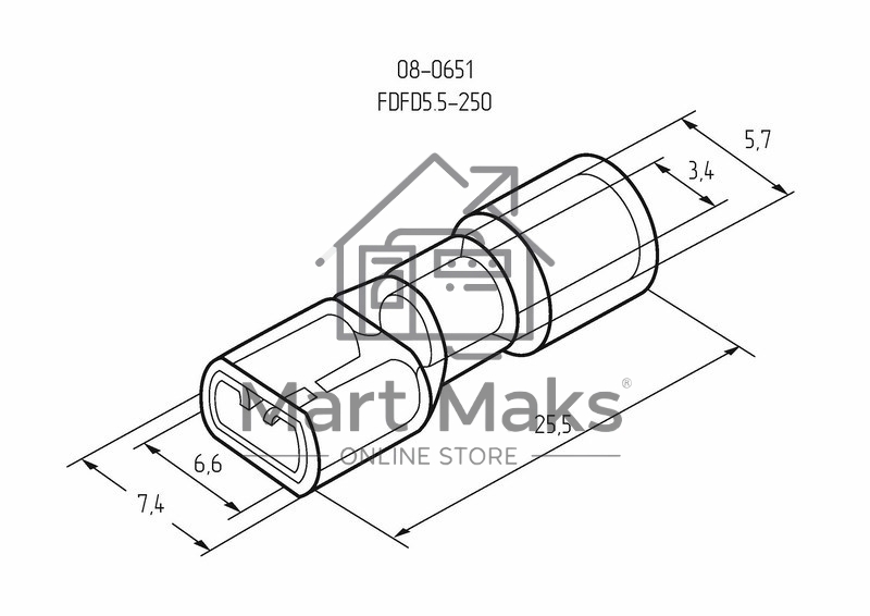 Клемма плоская полностью изолированная гнездо 6.6 мм 4-6 мм² (РППи-м 6.0-(6.3)) Rexant