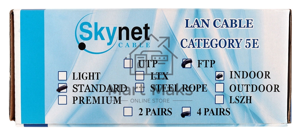 Кабель SkyNet Standart FTP indoor 4x2x0,48, медный, FLUKE TEST, кат.5e, однож., 100 м, box, серый