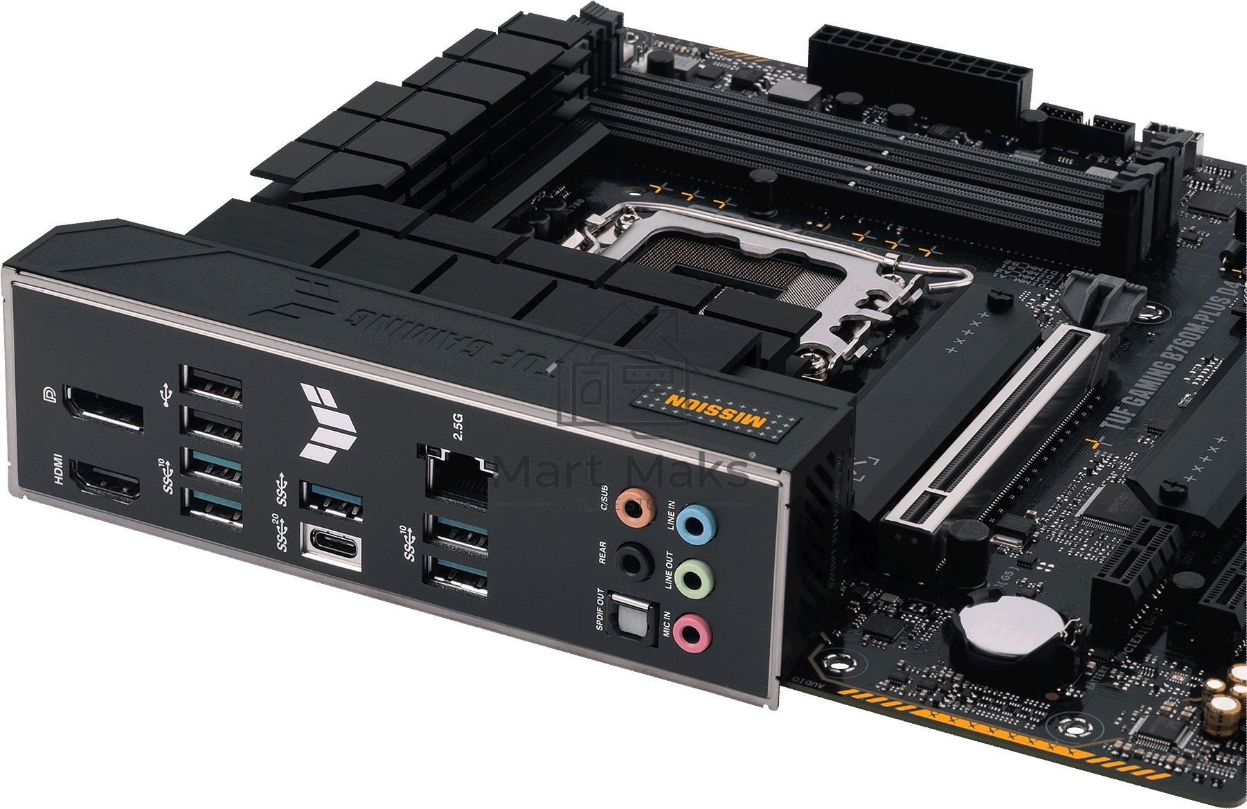 Материнская плата ASUS TUF GAMING B760M-PLUS D4, LGA1700, Intel B760, 4xDDR4, 4xSATA, 2xM.2, 1xPCIe 5.0 x16, 1xPCIe 4.0 x4, 1xPCIe 4.0 x1, 1xDP, 1xHDMI, 1x2.5Gb LAN, Wi-Fi, Bluetooth, 1xUSB-C 20Gbps, 4xUSB-A 10Gbps, 1xUSB-A 5Gbps, 2xUSB-A 2.0, 5x3.5 мм, 7
