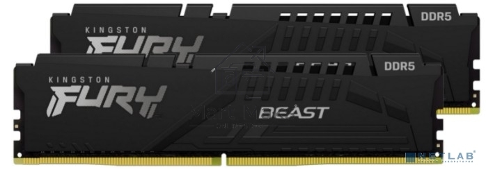 Оперативная память Kingston Fury Beast, DDR5, 32GB (2x16GB), 5200MHz, CL40, DIMM, радиатор, черный