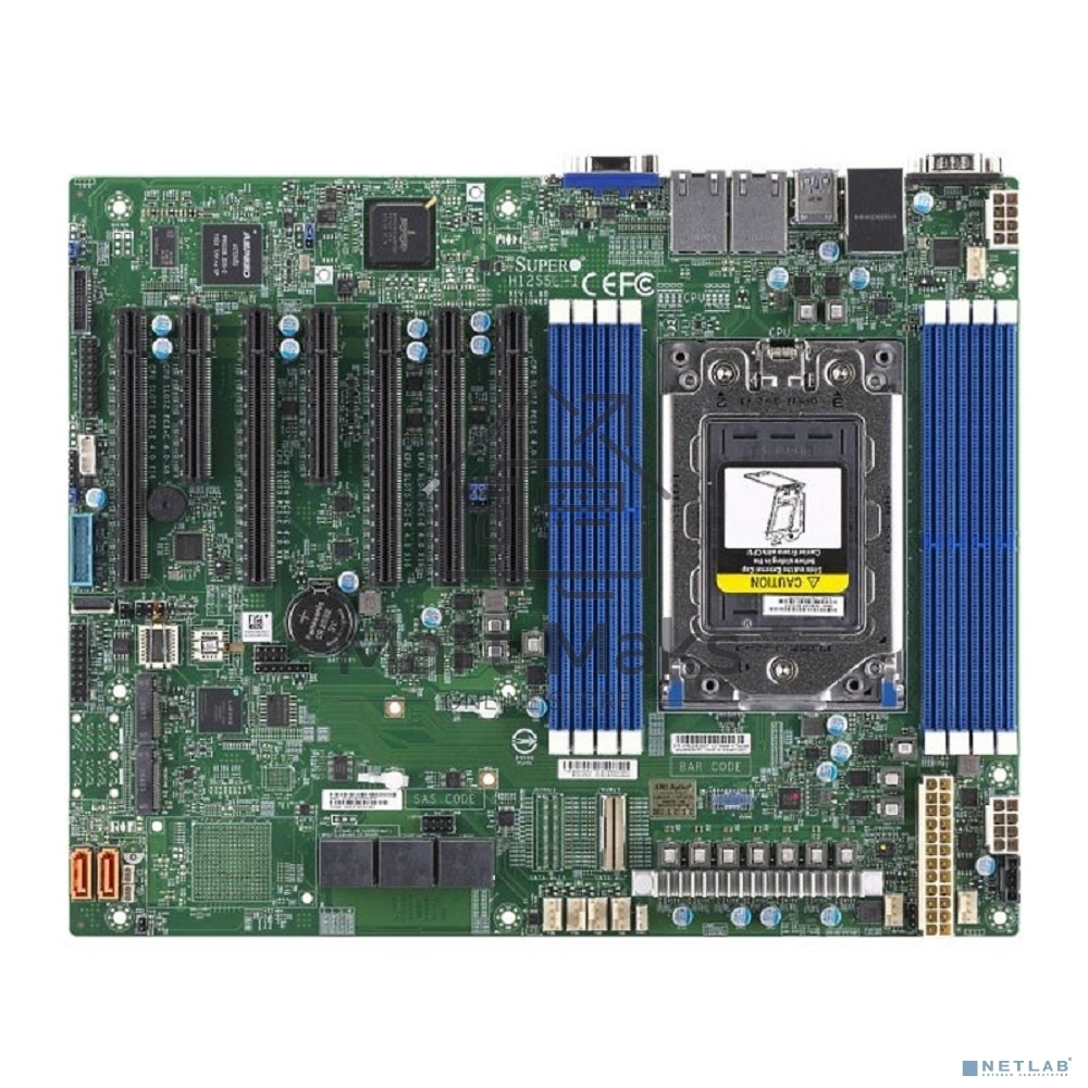 Серверная материнская плата Supermicro MBD-H12SSL-I-B, SP3, AMD EPYC 7002/7003, 8xDDR4, 8xSATA, 2xM.2, 5xPCIe x16, 2xPCIe x8, 2x1Gb LAN, 4xUSB 3.2 Gen 1, 1xVGA, ATX
