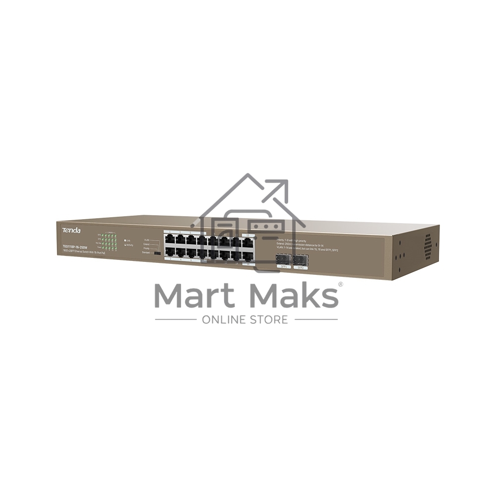 Неуправляемый Коммутатор IP-COM G1118P-16-250W 16 GE+SFP Ethernet с 16-Портовым PoE