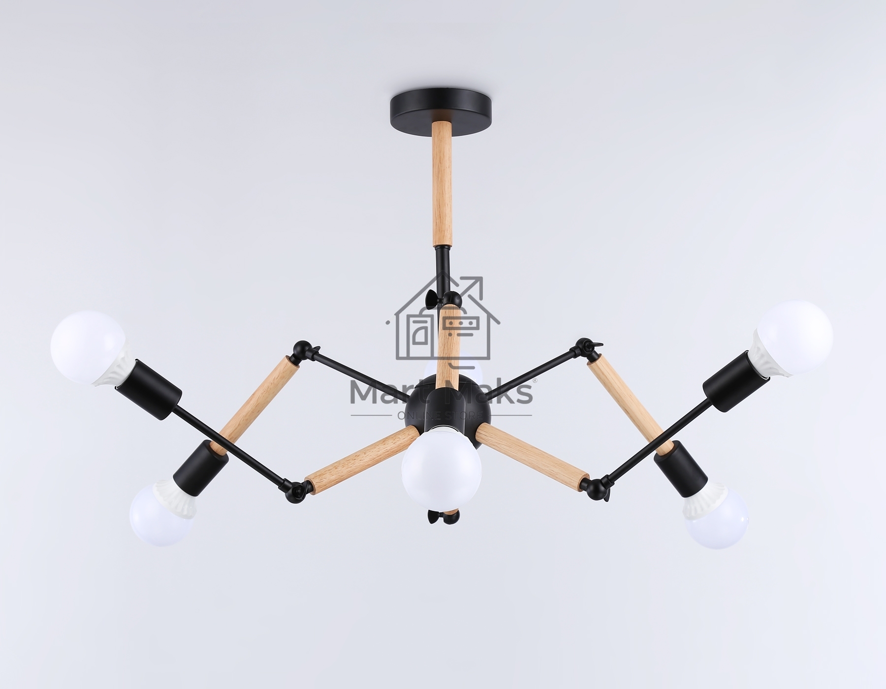 Светильник Ambrella light TR80488/6 BK/LW черный/светлое дерево E27/6 max 60W D930*510