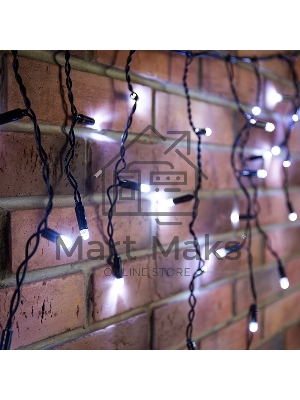 Гирлянда Айсикл (бахрома) светодиодный, 2,4 х 0,6 м, черный провод, 230 В, диоды белые, 88 LED Neon-night