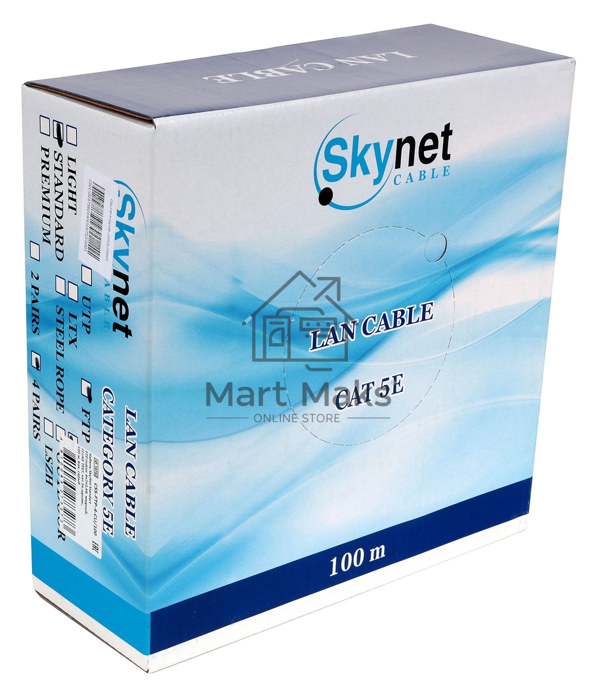 Кабель SkyNet Standart FTP indoor 4x2x0,48, медный, FLUKE TEST, кат.5e, однож., 100 м, box, серый