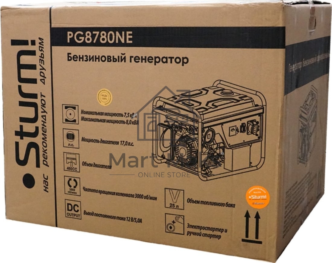 Электрогенератор бензиновый Sturm! PG8780NE, 8 кВт, 67 дБ, 77 кг