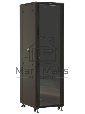 Шкаф серверный Hyperline (TTbR-4261-AS-RAL9004) напольный 42U 600x1000мм пер.дв.стекл задн.дв.спл.стал.лист 2 бок.пан. 800кг черный 910мм 2055мм IP20 сталь