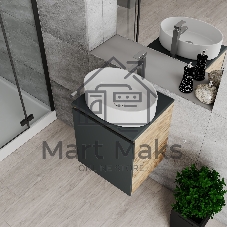 Тумба Bau Dream Blackwood 50 графит, раковина BAU Nimb 50х36, смеситель для раковины высокий Hotel Still, нержавеющая сталь, выпуск клик клак, белый