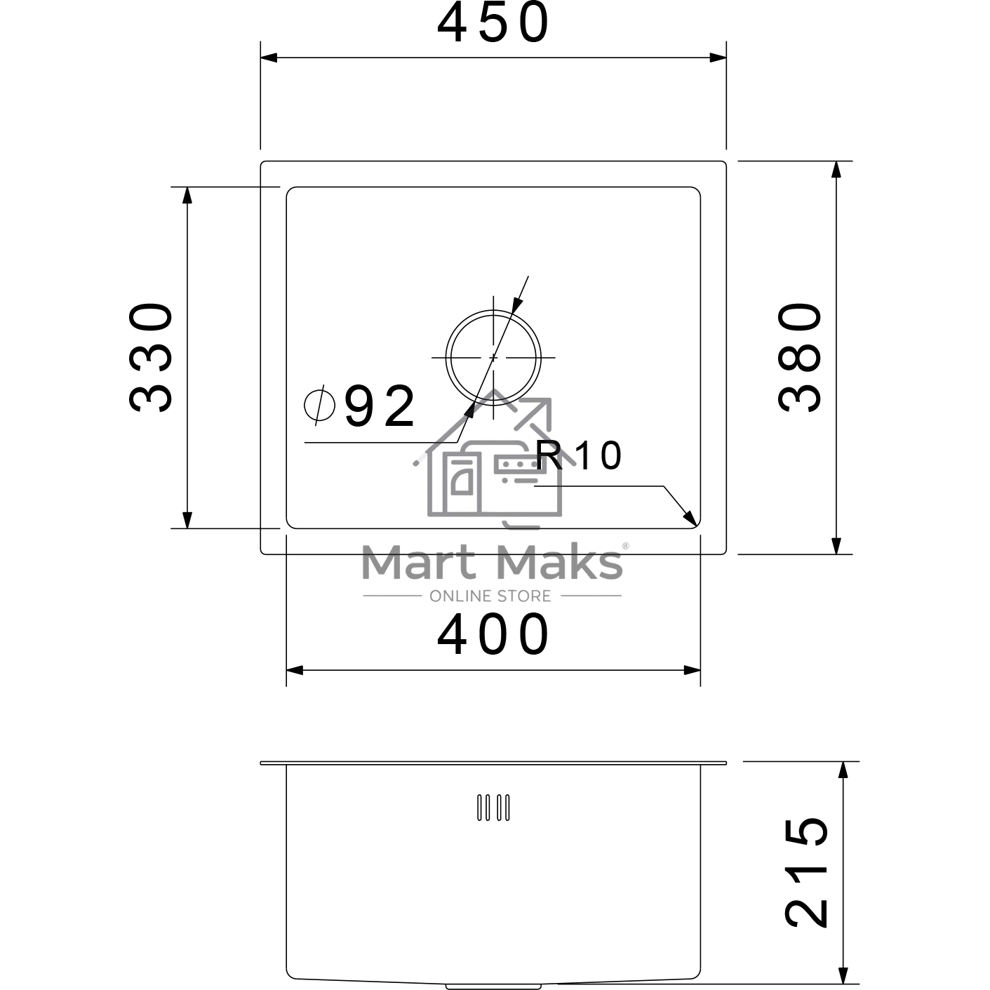 Кухонная мойка GRANFEST METAL 4538 PVD графит 1 чаша 400x330x205, монтаж: универсальный, материал: нержавеющая сталь, графит
