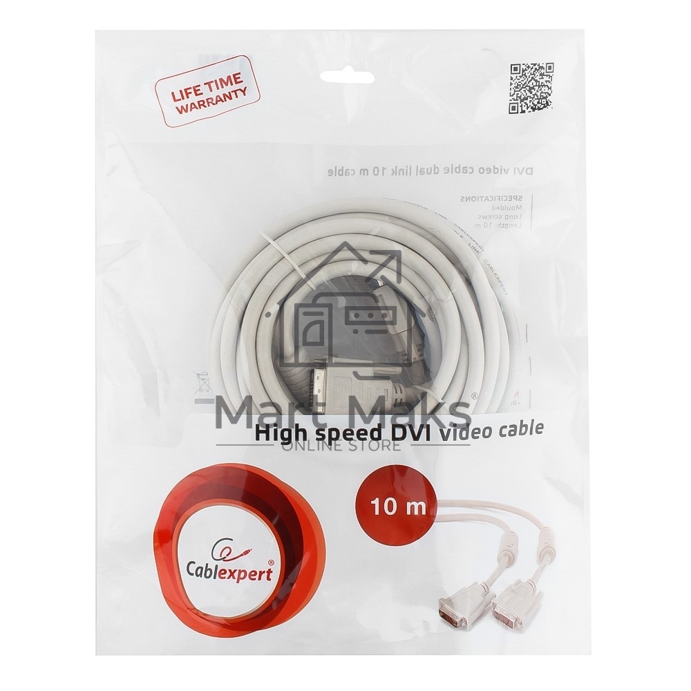 Кабель DVI-D dual link Gembird/Cablexpert CC-DVI2-10M, 25M/25M, 10м, экран, феррит.кольца, пакет