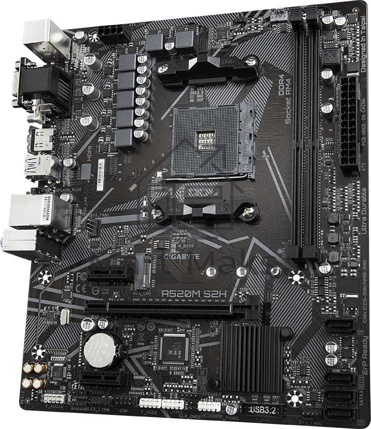 Материнская плата Gigabyte A520M S2H, AM4, AMD A520, 2xDDR4, 4xSATA, 1xM.2, 1xPCIe 3.0 x16, 2xPCIe x1, 1xHDMI, 1xDVI-D, 1xVGA, 1x 1Gb LAN, 4xUSB-A 3.2 Gen 1, 2xUSB-A 2.0, 3x3.5 мм, 7.1, mATX