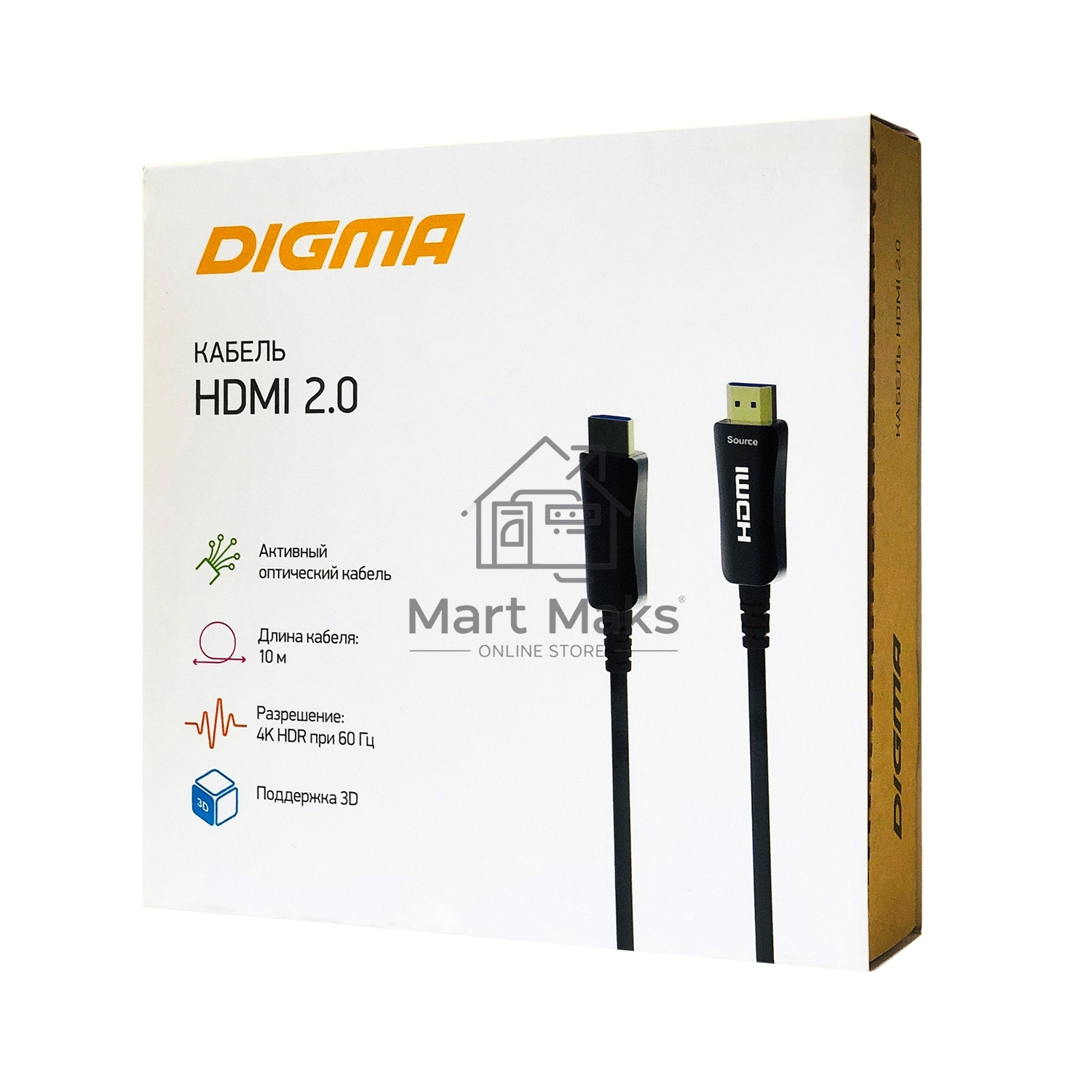 Кабель аудио-видео Digma HDMI 2.0 AOC HDMI (m)/HDMI (m) 10м. Позолоченные контакты черный (BHP AOC 2.0-10)