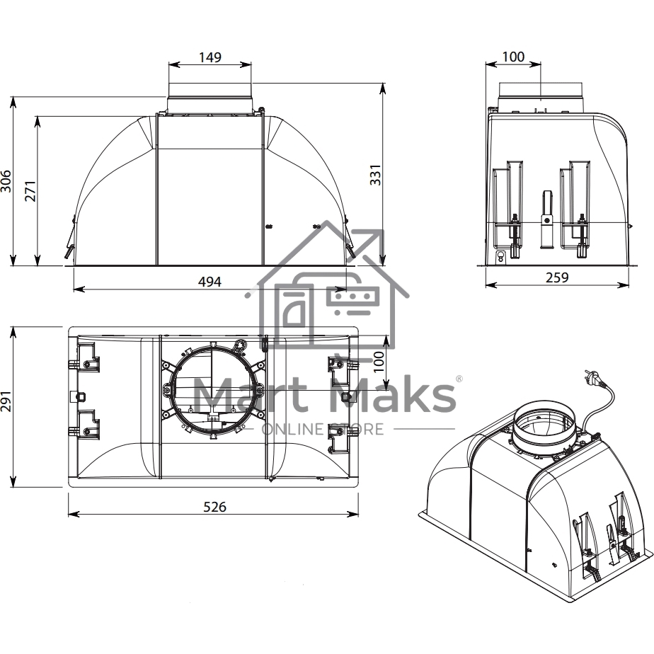 Встраиваемая вытяжка FALMEC GRUPPO INCASSO PLUS 50 BK, серия Design, 53 см, электронное управление, светодиодное освещение, периметральное всасывание, 3 скорости, отвод/циркуляция, интенсивный режим, режим 24 часа, максимальная производительность 1280 м3/