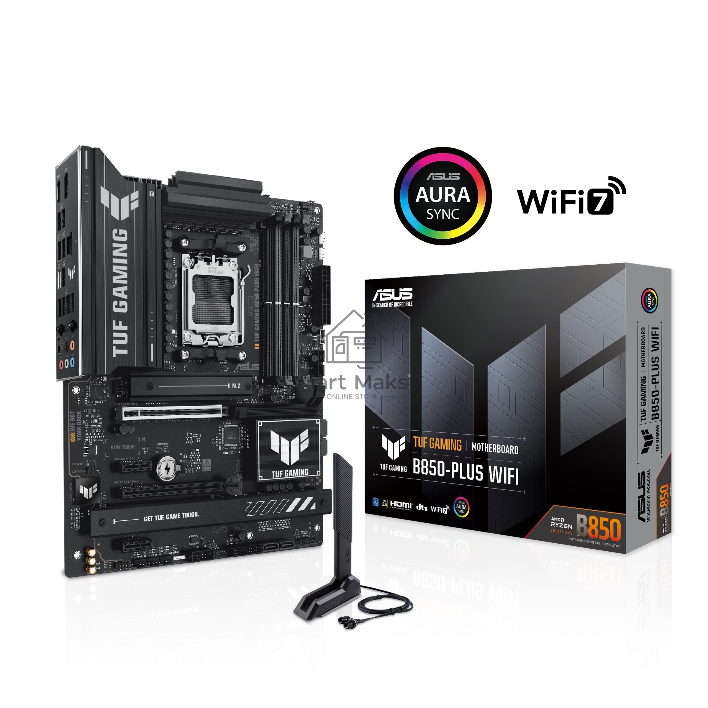 Материнская плата ASUS TUF GAMING B850-PLUS WIFI, Socket AM5, AMD B850, 4xDDR5, 4xSATA, 3xM.2, 1xPCIe 5.0 x16, 1xPCIe 4.0 x16, 2xPCIe 4.0 x1, 1xHDMI, 1xDP, 1x 2.5Gb LAN, Wi-Fi 7, 3xUSB-A 10Gbps, 4xUSB-A 5Gbps, 1xUSB-C 20Gbps, 2xUSB-A 2.0, 5x3.5 мм, 7.1, A