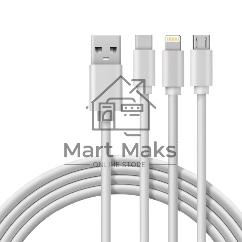 Кабель Rexant USB 3в1 Type-С (3A), Lightning (2,4A), micro USB (2A) 1м, ПВХ