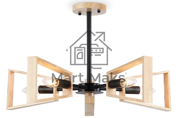 Светильник Ambrella light TR80495/5 BK/LW черный/светлое дерево E14/5 max 60W D620*430