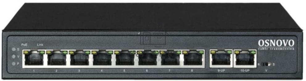 Коммутатор Passive PoE OSNOVO SW-21000/A(120W), 8*10/100 Base-T+ 2*10/100 Base-T Uplink, до 30W на порт