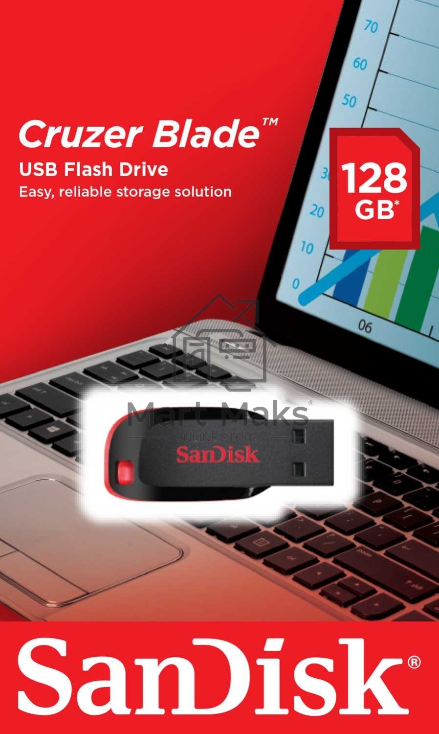 Флешка USB R/W R/W 128GB SanDisk CZ50 Cruzer Blade, USB 2.0