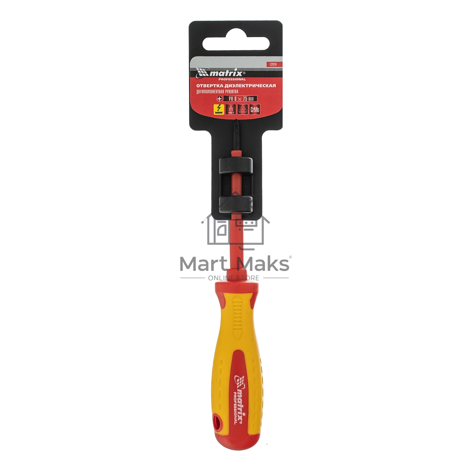 Отвертка Matrix Insulated, PH0 x 75 мм, CrMo, до 1000 В, двухкомп. рукоятка