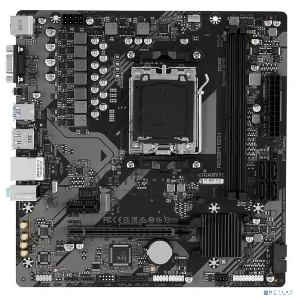 Материнская плата Gigabyte A620M S2H, Micro-ATX, AM5, AMD A620, 2xDDR5, 4xSATA, 1xM.2, 1xPCI-E 4.0 x16, 1xDP, 1xHDMI, 1xVGA, 1x1Gb LAN, 2xUSB 3.2 Gen 1, 4xUSB 2.0, 3x3.5mm, 7.1, mATX