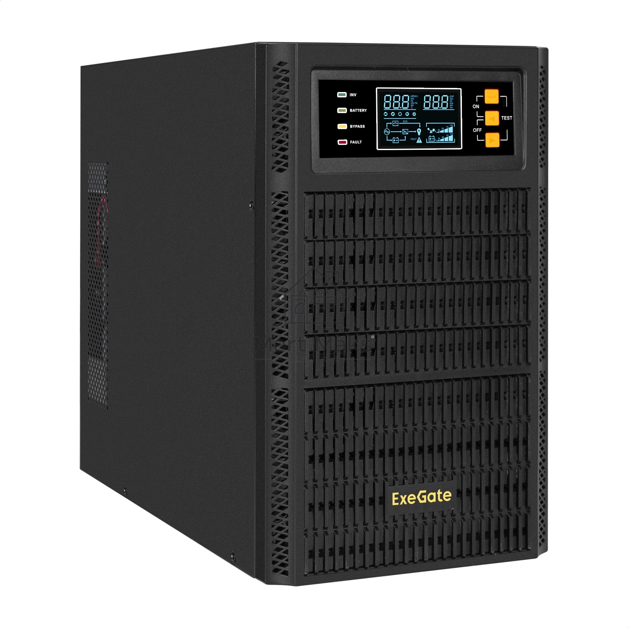 Источник бесперебойного питания On-line ExeGate PowerExpert TL-3000.96V.LCD.AVR.3SH.USB.RS232.SNMP <3000VA/3000W, On-Line, PF=1, LCD, 3*Schuko, RS232, USB, SNMP-slot, встроенные батареи 12V 7.2Ah - 8шт, возможность подключения до 4 внешних батарейных блок
