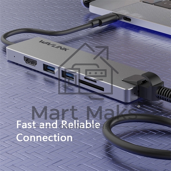 Док-станция WAVLINK USB-C Travel Mini/100W PowerDelivery/ 1xUSB3.0/1xUSB2.0/1xHDMI 4K 60HZ/1xGigabit LAN/SD/Micro SD Card Reader