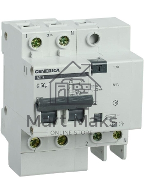 Выключатель автоматический дифференциального тока 2п 50А 300мА АД12 GENERICA ИЭК MAD15-2-050-C-300