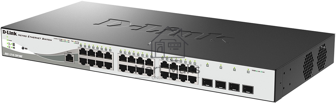 Управляемый коммутатор D-Link DGS-1210-28P/ME/B2A 2 уровня с 24 портами 10/100/1000Base-T и 4 портами 1000Base-X SFP (24 порта с поддержкой PoE 802.3af/802.3at (30 Вт), PoE-бюджет 193 Вт)