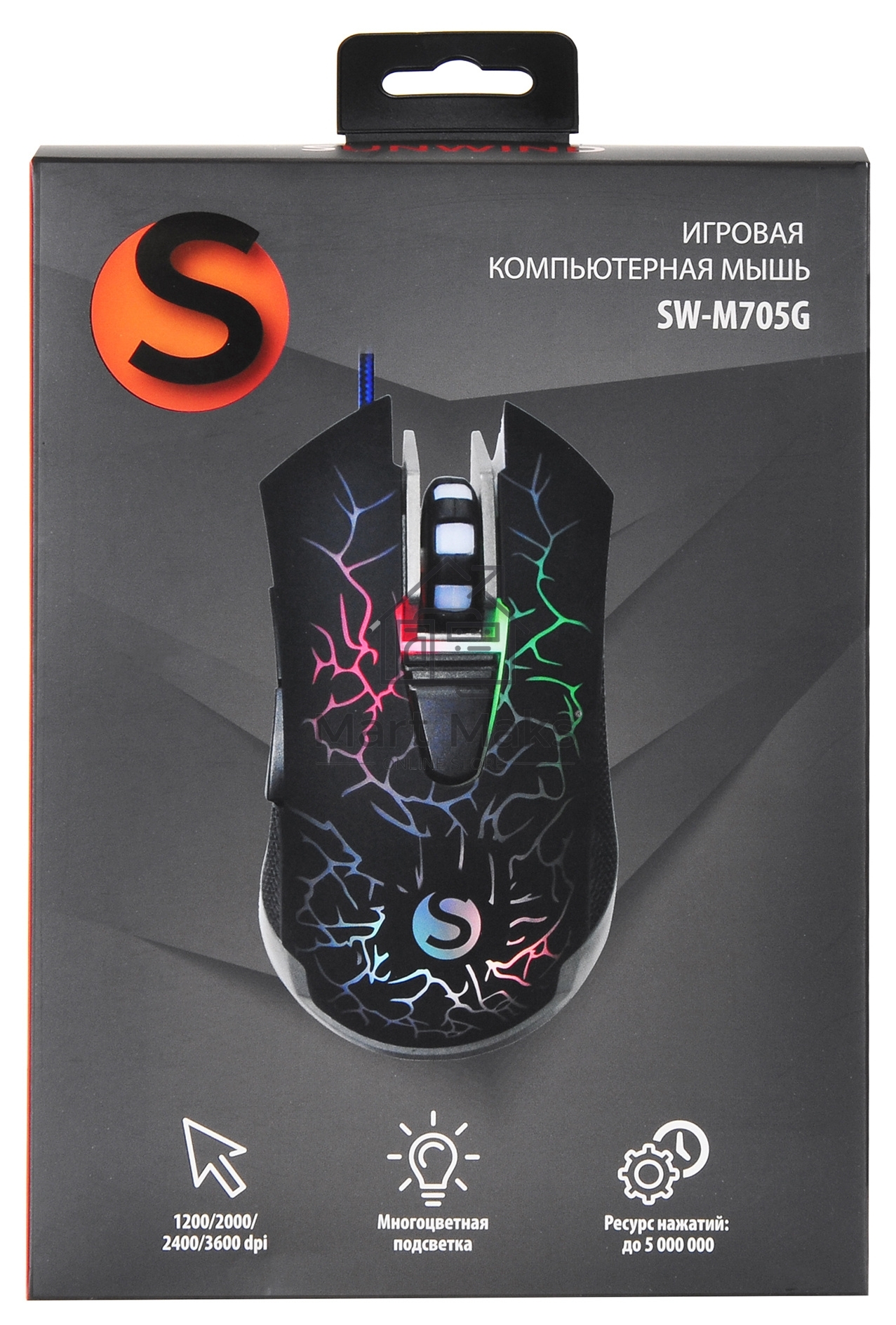 Мышь проводная SunWind SW-M705G черный, 3600 dpi, USB, кнопки - 6