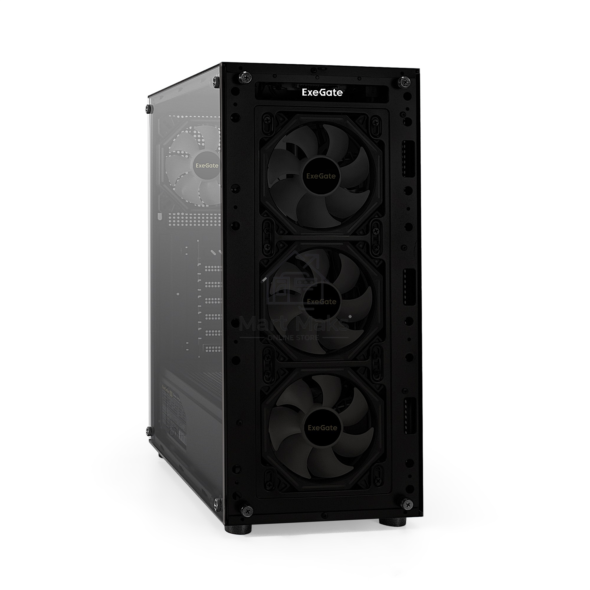 Компьютерный корпус Miditower ExeGate i3 BASE-NPX600 (ATX, БП 600NPX с вент. 12 см, с окном, 1*USB+1*USB3.0, аудио, 4 вент. 12см с RGB подсветкой)