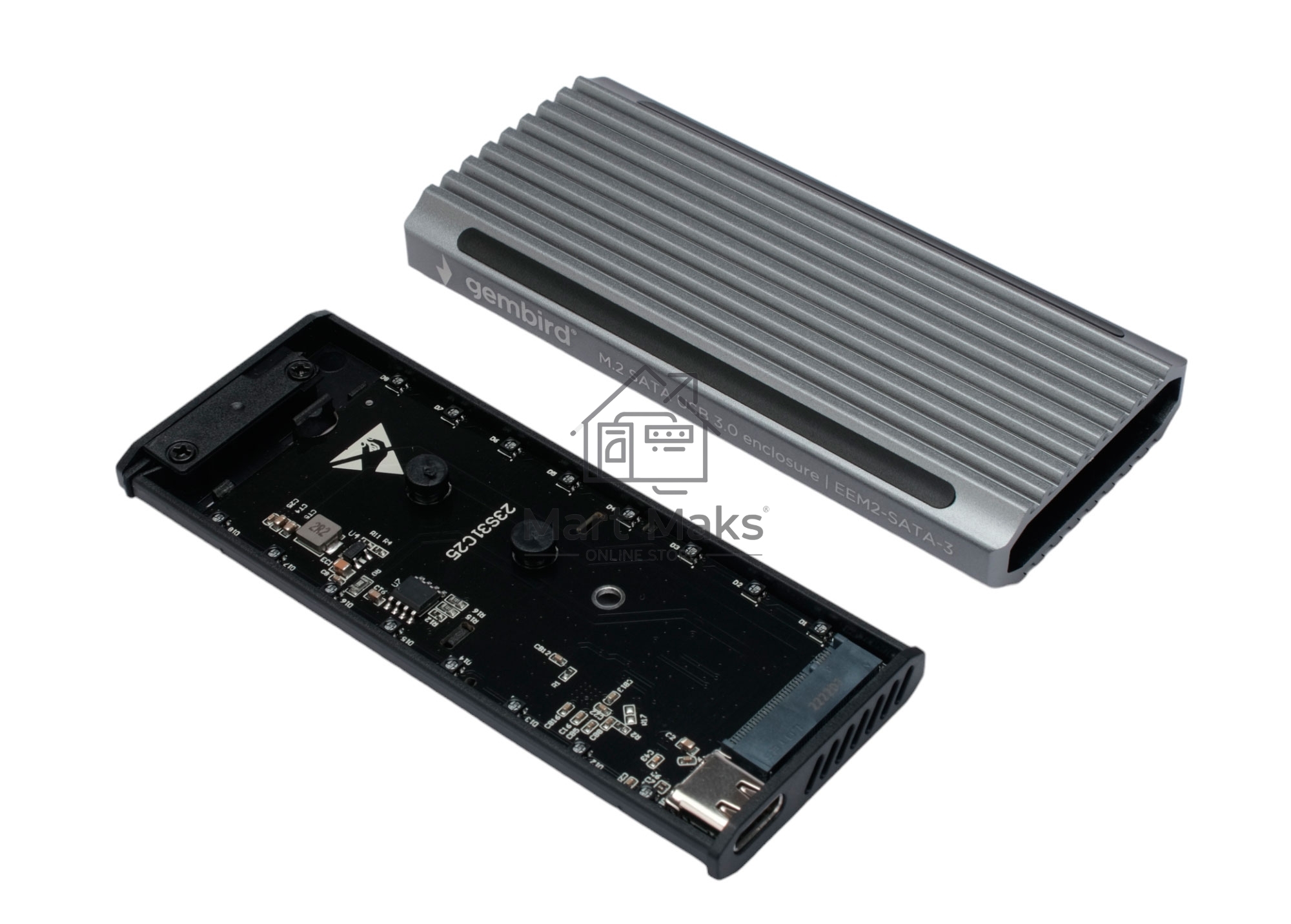 Внешний корпус Gembird EEM2-SATA-3 USB 3.1 для M2 SATA порт Type-С, RGB подсветка, металл, серебристый