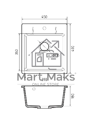 Мойка GRANFEST URBAN 245 1-чаша 450*490мм, монтаж: врезной, материал: кварц, серый