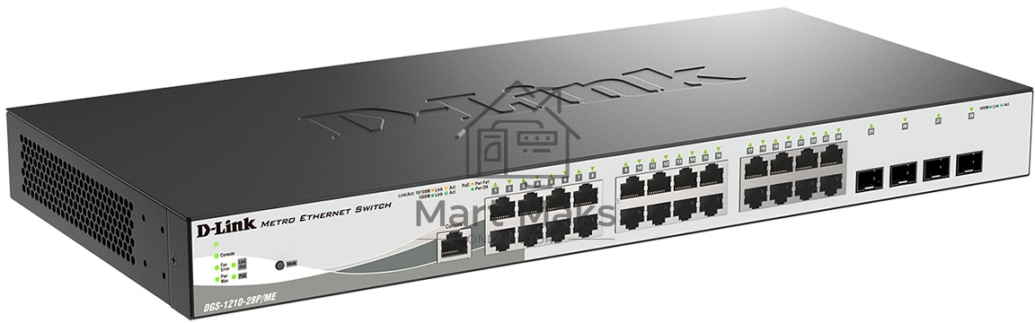 Управляемый коммутатор D-Link DGS-1210-28P/ME/B2A 2 уровня с 24 портами 10/100/1000Base-T и 4 портами 1000Base-X SFP (24 порта с поддержкой PoE 802.3af/802.3at (30 Вт), PoE-бюджет 193 Вт)