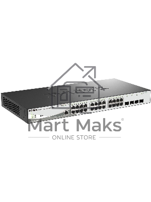 Коммутатор управляемый D-Link DGS-1210-28P/ME/B2A 2 уровня с 24 портами 10/100/1000Base-T и 4 портами 1000Base-X SFP (24 порта с поддержкой PoE 802.3af/802.3at (30 Вт), PoE-бюджет 193 Вт)