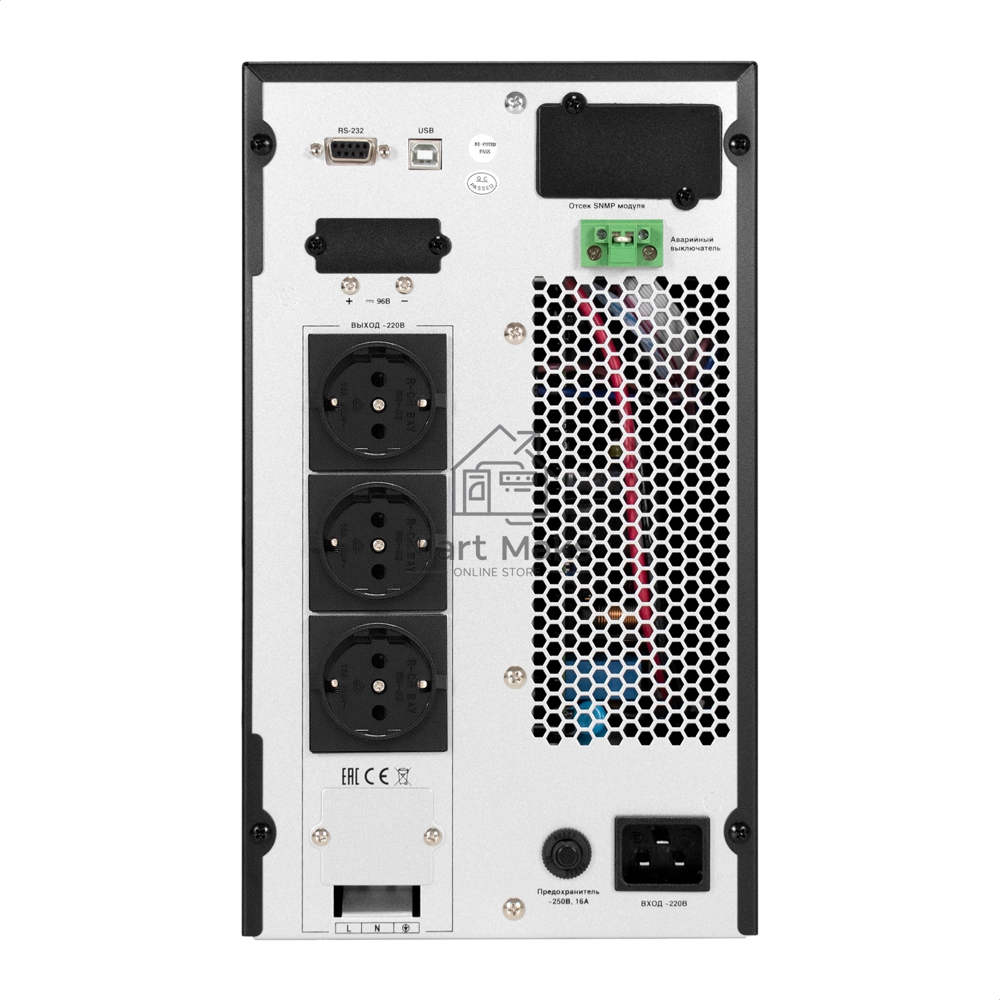 Источник бесперебойного питания On-line ExeGate PowerExpert TL-3000.96V.LCD.AVR.3SH.USB.RS232.SNMP <3000VA/3000W, On-Line, PF=1, LCD, 3*Schuko, RS232, USB, SNMP-slot, встроенные батареи 12V 7.2Ah - 8шт, возможность подключения до 4 внешних батарейных блок