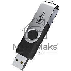 Флешка USB Netac U505 (NT03U505N-128G-20BK), 128Gb, USB 2.0, R/W 70/30, черный/серебристый