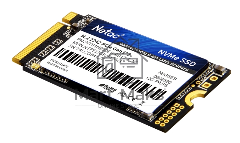 Накопитель SSD Netac N930ES, 1TB, PCIe 3.1 x2, M.2 2242, NVMe, R/W 1650/1500