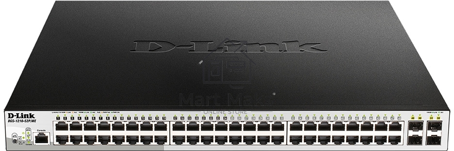 Коммутатор D-Link DGS-1210-52P/ME/B1A, L2 Managed Switch with 48 10/100/1000Base-T ports and 4 1000Base-X SFP ports (8 PoE ports 802.3af/802.3at (30 W), 16 PoE ports 802.3af (15,4 W), PoE Budget 193 W). 16K Mac